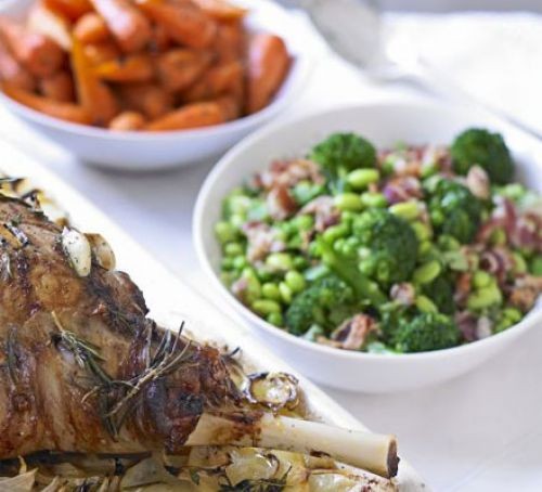 Peas & beans with pancetta & mint