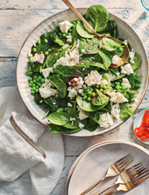 Peas, feta and spinach salad