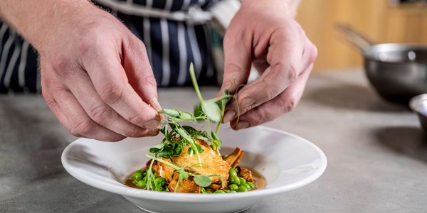Peas, girolles and a crispy egg