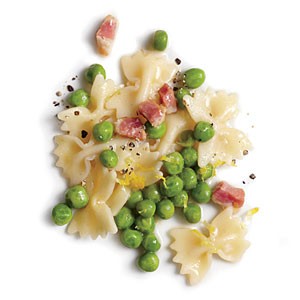 Peas, pancetta, and lemon farfalle