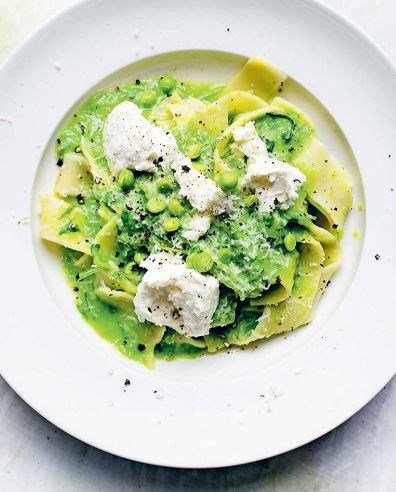 Peas, pappardelle, Parmesan