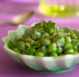 Peas with lemon, mint, and scallions