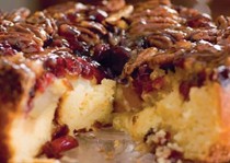 Pecan and pear upside-down cake with cranberries