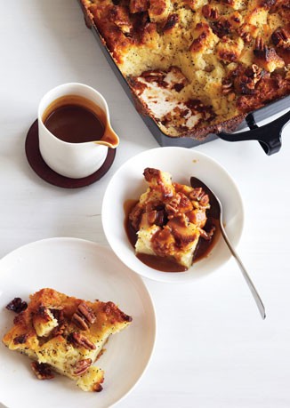 Pecan, bourbon, and butterscotch bread pudding