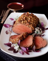 Pecan-crusted beef tenderloin with juniper jus