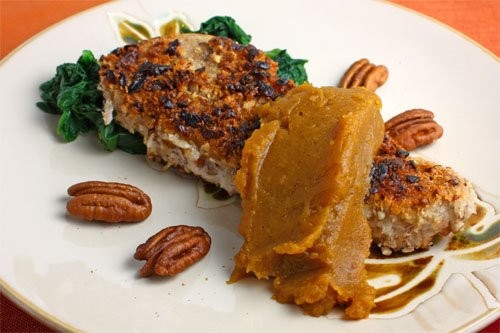 Pecan crusted pork chops with pumpkin butter