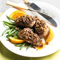 Pecan-crusted pork with orange-maple glaze