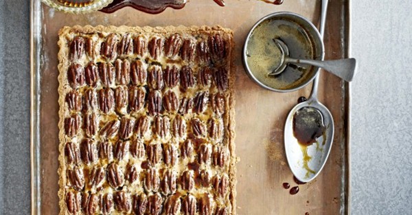 Pecan, maple and bourbon tart with pecan pastry