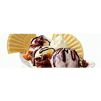 Pecan nut brittle and hot chocolate ice cream sundae