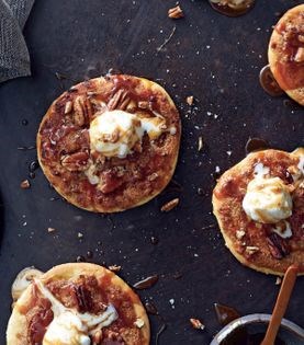 Pecan pie pizza with salted caramel sauce