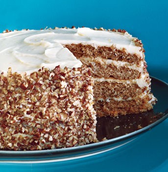 Pecan spice layer cake with cream cheese frosting