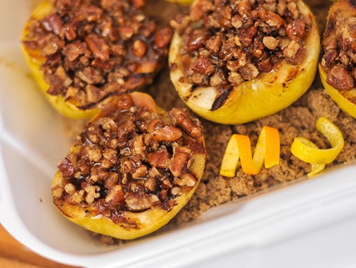 Pecan stuffed apples with caramel sauce