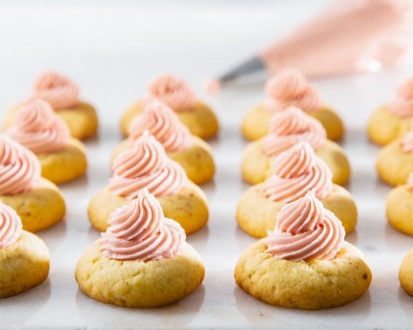 Pecan thumbprint cookies with cherry buttercream