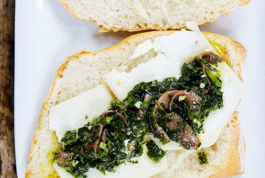Pecorino, parsley, and anchovy sandwiches