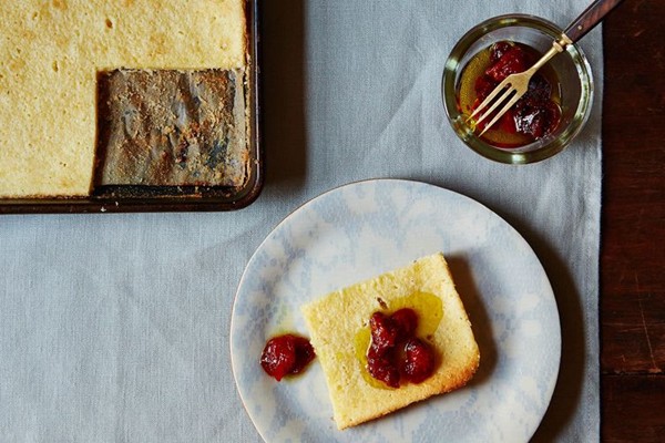 Pecorino Romano cake with candied tomatoes