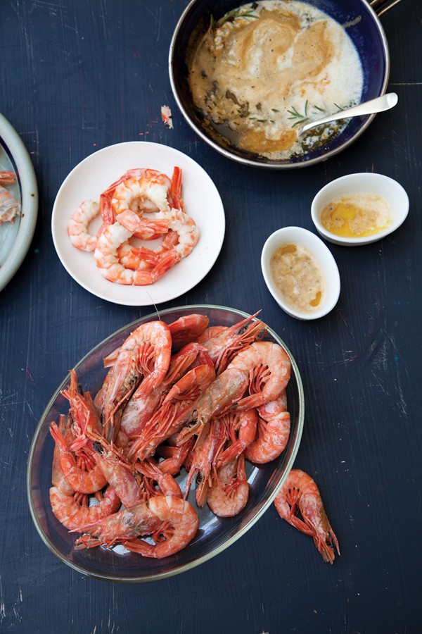 Peel-and-eat shrimp with spicy herb butter