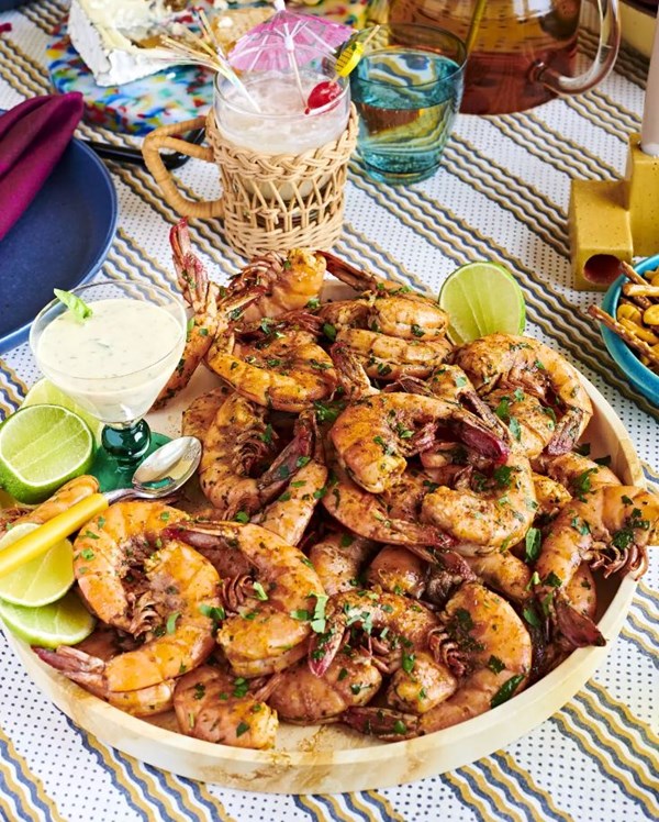 Peel 'n' eat shrimp with "I'd eat this on a shoe" basil dipping magic