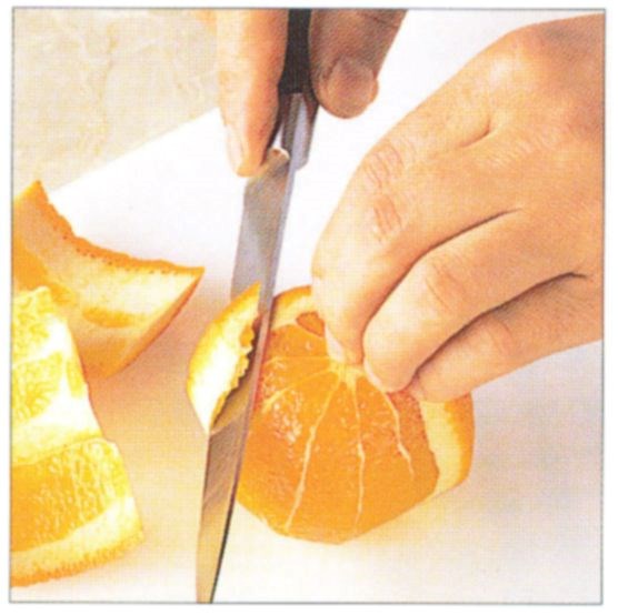 Peeling and slicing citrus fruits