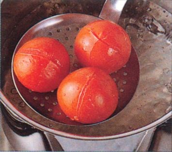 Peeling, deseeding and chopping tomatoes