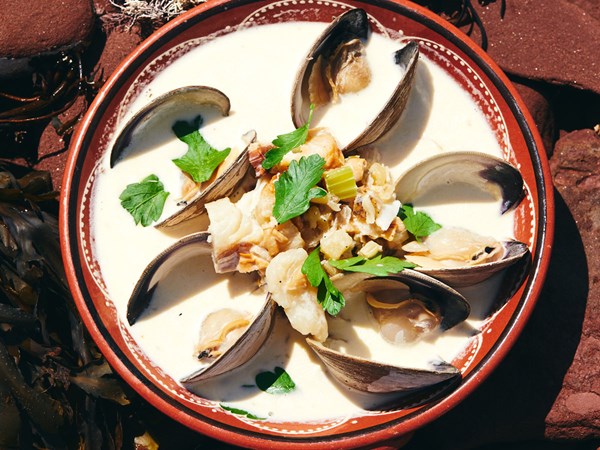PEI-style smoky clam chowder