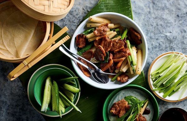 Peking duck stir-fry with pancakes