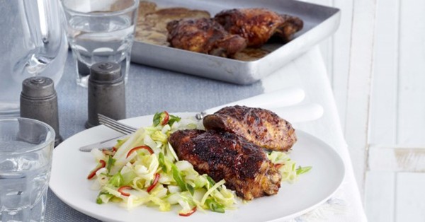 Peking-style chicken with spring onion stir-fry