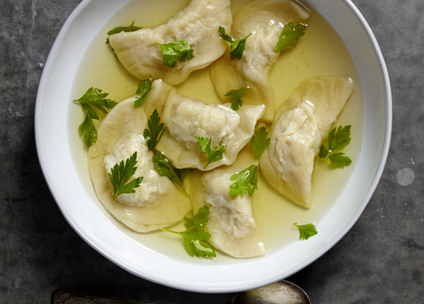 Pelmeni dumplings in chicken broth