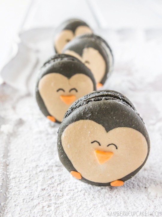 Penguin macarons with eggnog ganache