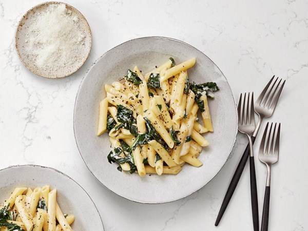 Penne Alfredo with kale