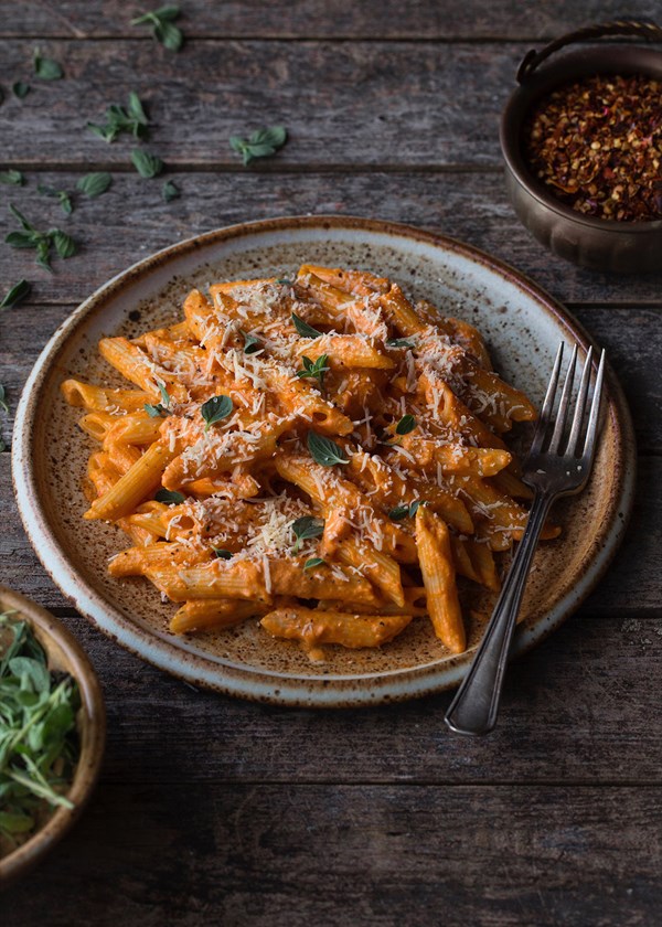 Penne alla vodka with burrata