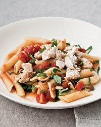 Penne rigate with spicy braised swordfish