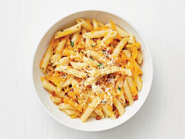 Penne with butternut squash and pancetta