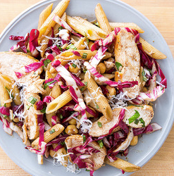 Penne with chicken, chickpeas, and radicchio