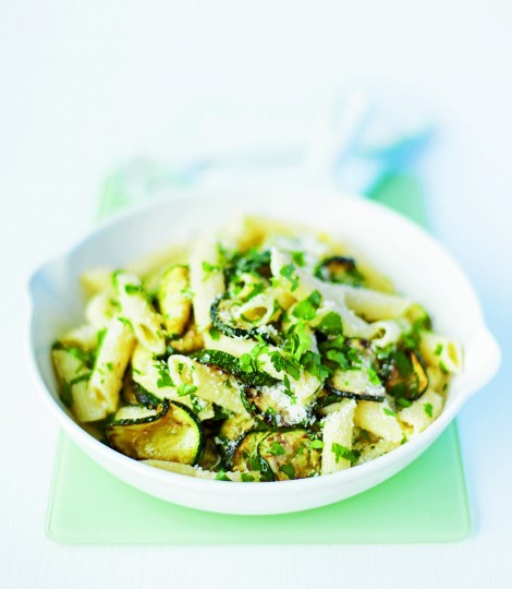 Penne with courgettes, herbs and Parmesan