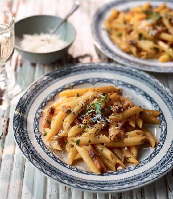 Penne with eggs and pancetta (Pennette uova e pancetta)