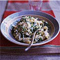 Penne with fennel, lemon, creme fraiche and wilted baby leaves