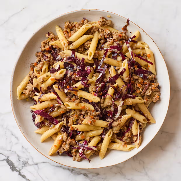 Penne with fennel sausage and radicchio