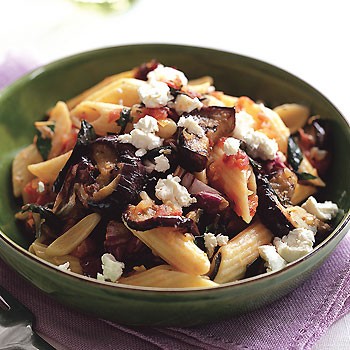 Penne with grilled eggplant and radicchio sauce
