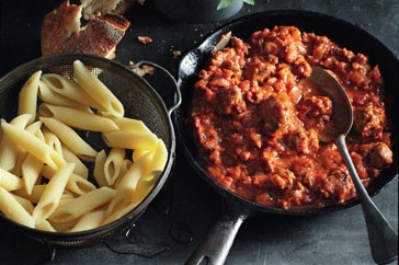 Penne with Italian sausage ragu