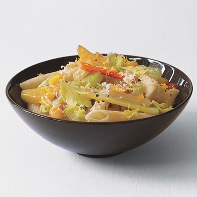 Penne with lemon and root vegetables