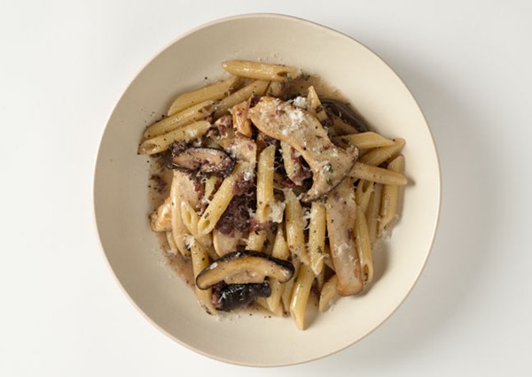 Penne with pancetta, sage, and mushrooms