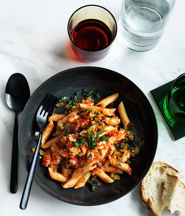 Penne with prawns and fra diavolo sauce