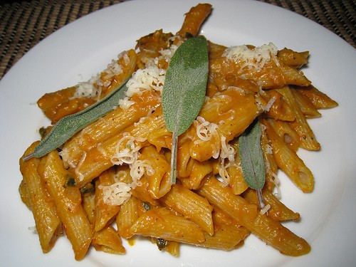 Penne with pumpkin and sage sauce
