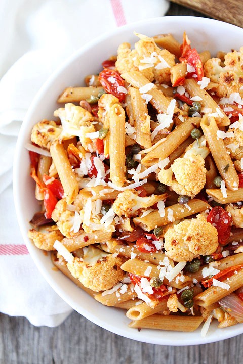 Penne with roasted cauliflower and lemon caper vinaigrette
