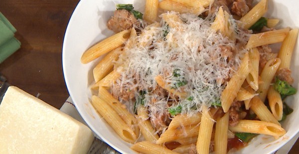 Penne with sausage and broccoli rabe