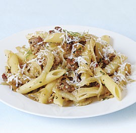 Penne with sausage, fennel, and pecorino