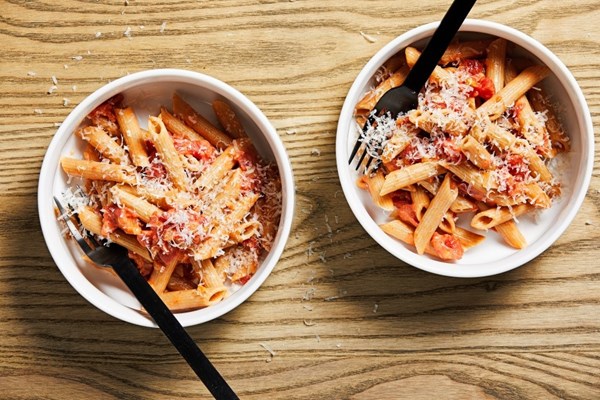 Penne with tomato cream sauce