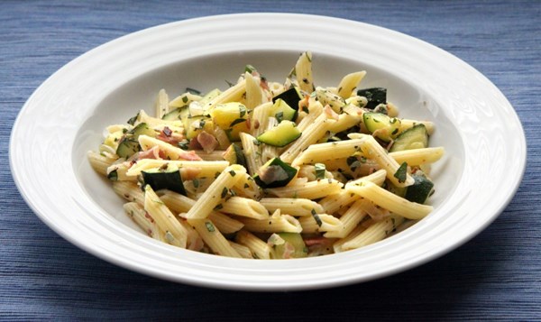 Penne with zucchini and sweet onion