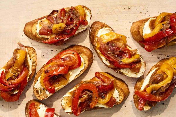 Peperonata agrodolce and whipped feta toasts