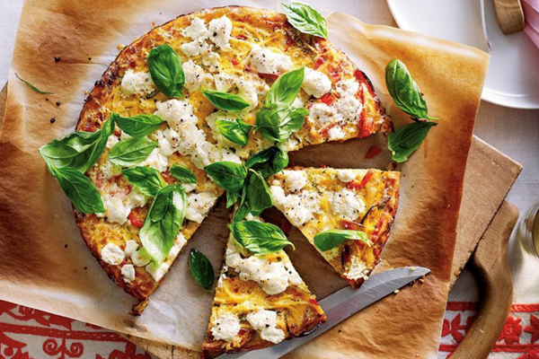Peperonata and spaghettini frittata with harissa cream